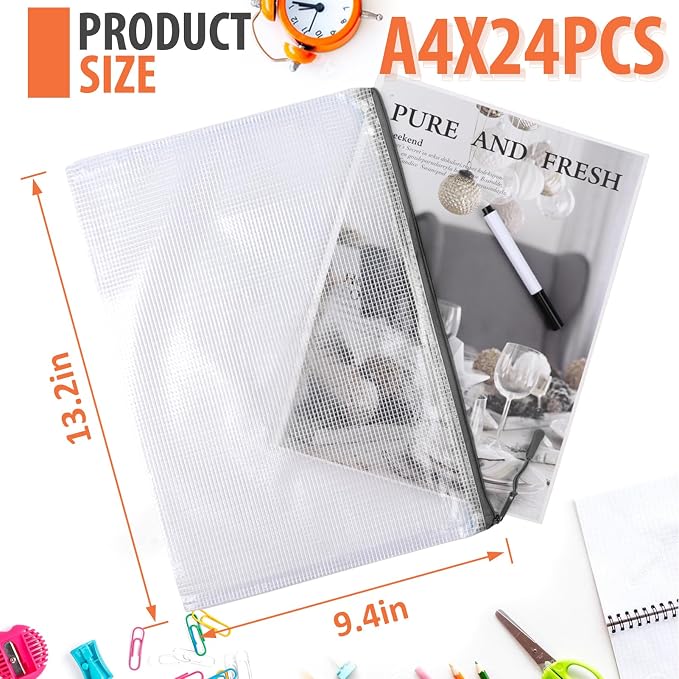 24 Pack A4 Mesh zipper pouch bags, Storage Bags, File Bags - Image 2