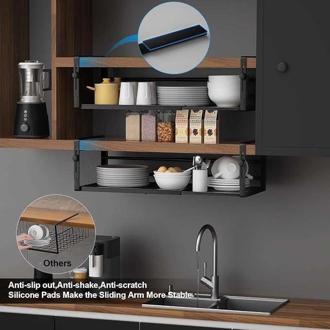 2Pack Under Shelf Basket, Adjustable Hanging Under Cabinet Shelf Storage - Image 6