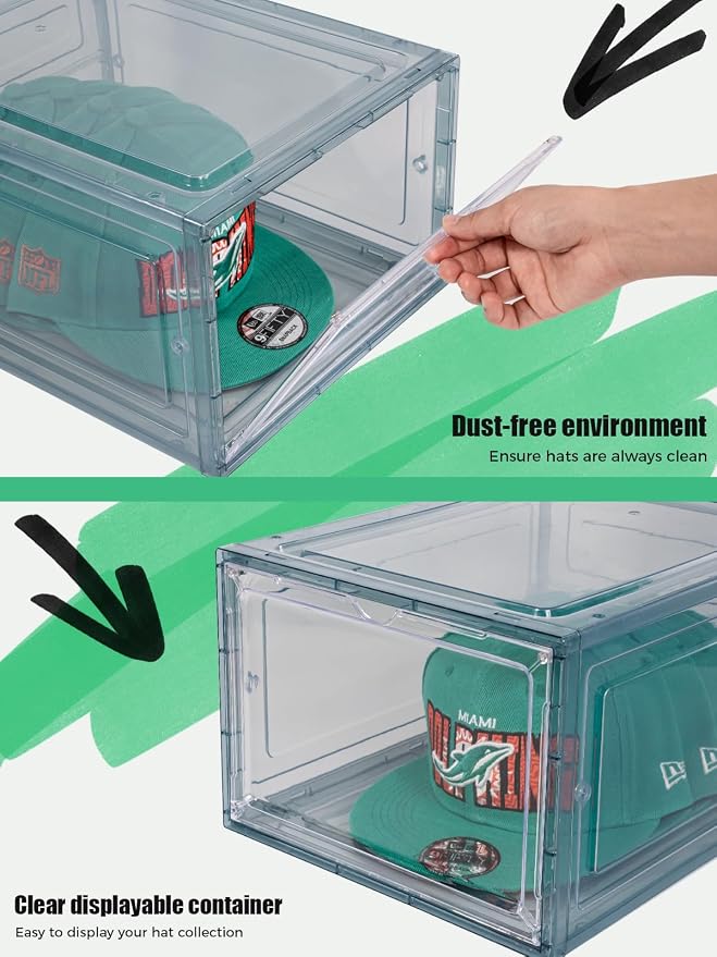 6 Pack Hat Organizer Box, Stackable Clear Baseball Caps Holder Box Containers - Image 5