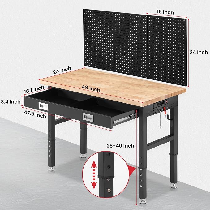 Work Bench for Garage 48 x 24 Inch Adjustable Height Workbenches - Image 7
