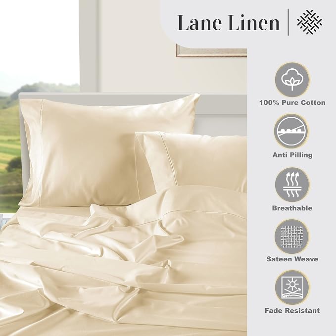 LANE LINEN Queen Ivory Pillow Cases Set of 2 100% Egyptian Cotton 1000 Thread - Image 5