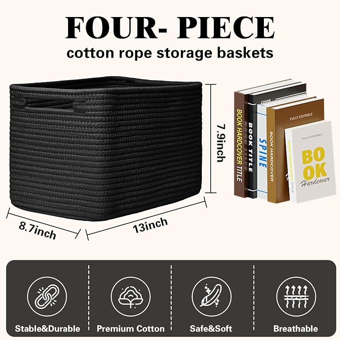 Storage Baskets for Organizing, 4 Pack Storage Baskets for Shelves, Woven - Image 3