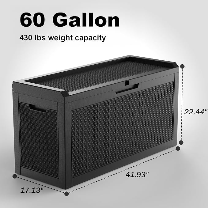60 GallonOutdoor Storage Box, Resin Deck Boxes Waterproof, IndoorOutdoor Bin - Image 2