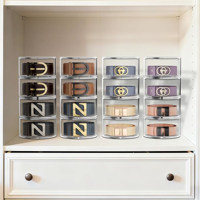 Belt Organizer for Closet Storage: Clear Acrylic 4-Layer Stackable Belt Box - Image 2