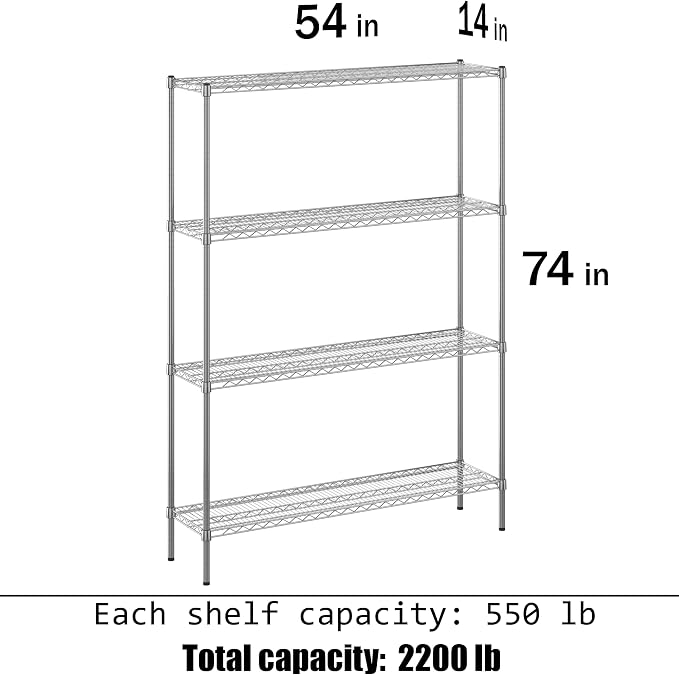 14" Deep x 54" Wide x 74" Height Wire Shelving Kit | 4-Tier | NSF Commercial - Image 3