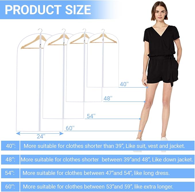 Garment Bags for Hanging Clothes 24'' x 48'' Coat Covers for Closet Foldable - Image 2