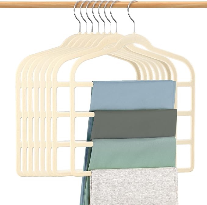 Velvet Hangers Space Saving Non Slip Pant Velvet Hangers, DUDUCOFU 8 Pack Beige by DUDUCOFU