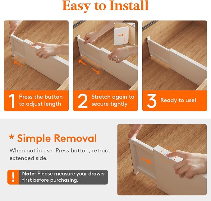 Lifewit 4 Pack Drawer Dividers Plastic 6" High, 13.5-22" Adjustable Drawer - Image 6