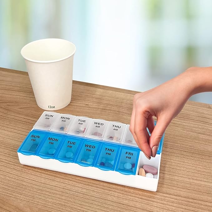 Amazon Basic Care 7-Day AM/PM Pill Organizer | Large Compartments | 2 Times - Image 6