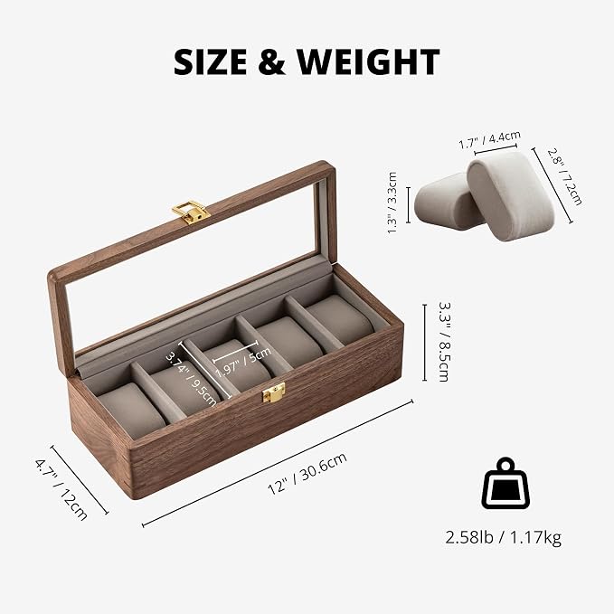 muso wood Watch Display Box, 5 Slot Watch Case - Image 6