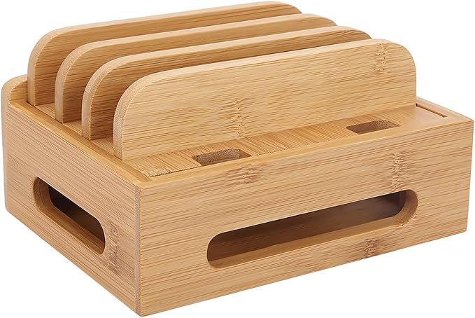 Pssopp Charging Station, Bamboo Organizer, Home or Office Desktop Charging Stand by Pssopp