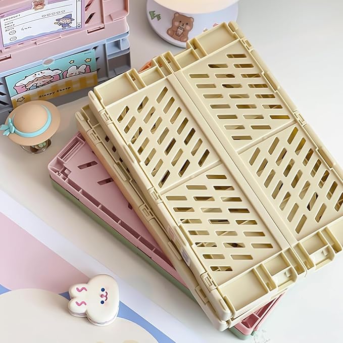 Small Pastel Plastic Storage Bins 2Pcs Foldable Pastel Crates Plastic Basket - Image 5
