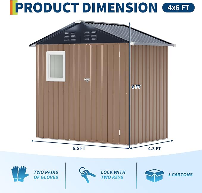 6x4 FT Metal Storage Shed with Window– Outdoor Utility Shed with Lockable Door - Image 2
