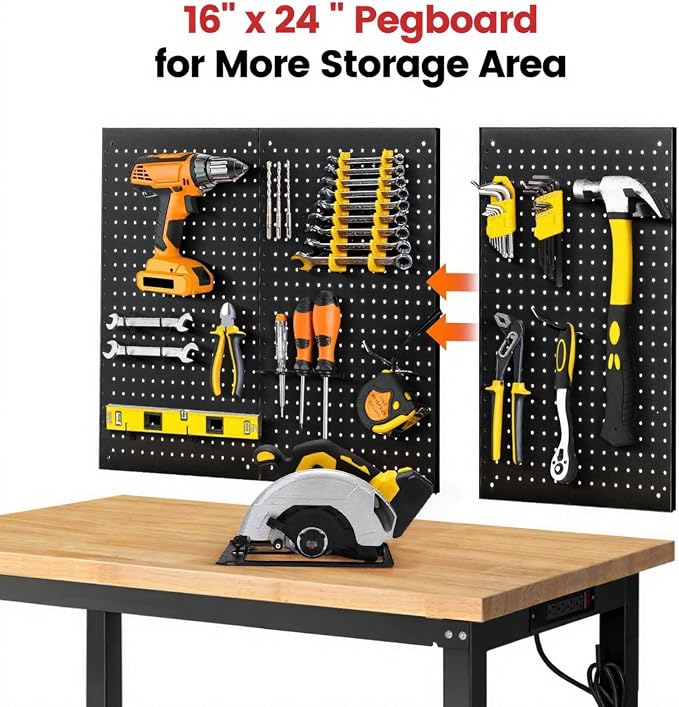 Workbench with Double Layers 48 x 20 Inch Heavy Duty Rubberwood Tabletop Work - Image 4