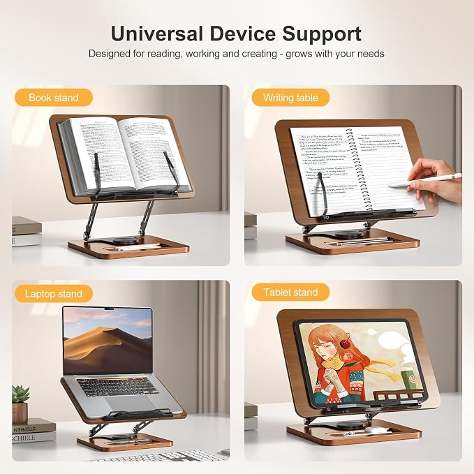 Book Stand for Reading, 360° Rotating Hands Free Book Holder, Adjustable Height - Image 9