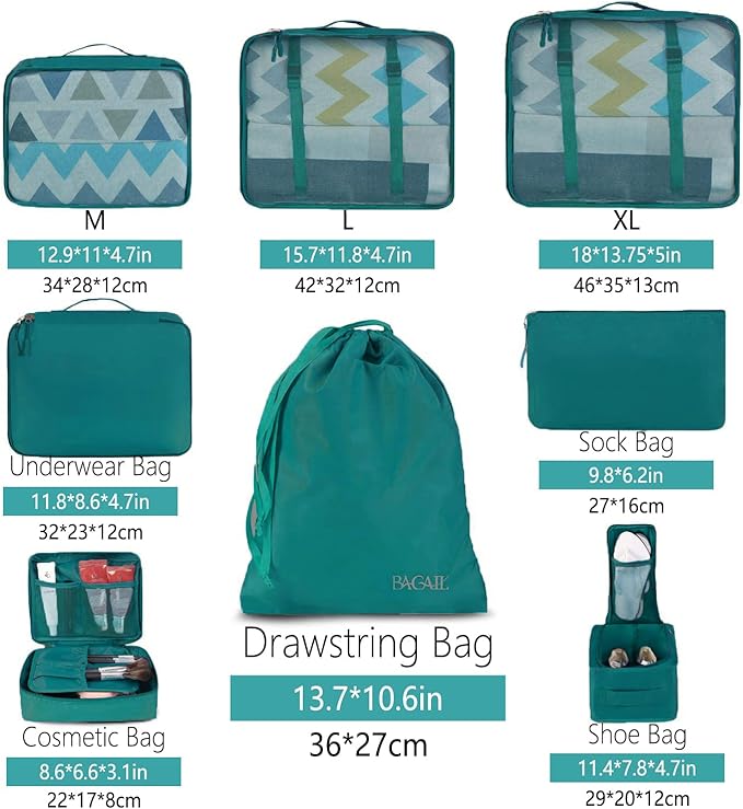 BAGAIL 8 Set Packing Cubes Luggage Packing Organizers - Image 2