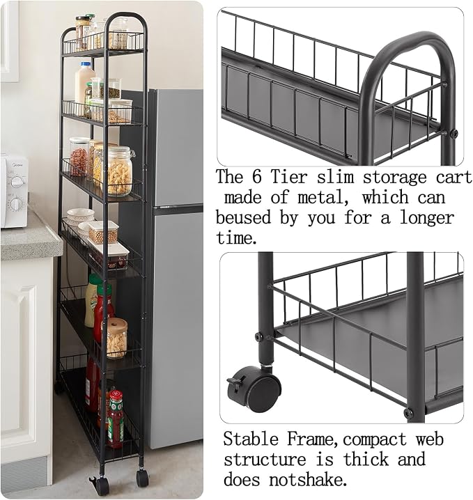 Slim Rolling Cart, 6-Tier Storage Cart - Image 4