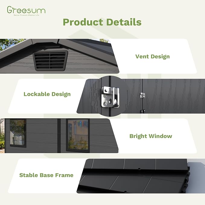 Greesum 6×8FT Plastic Outdoor Storage Shed - Image 5
