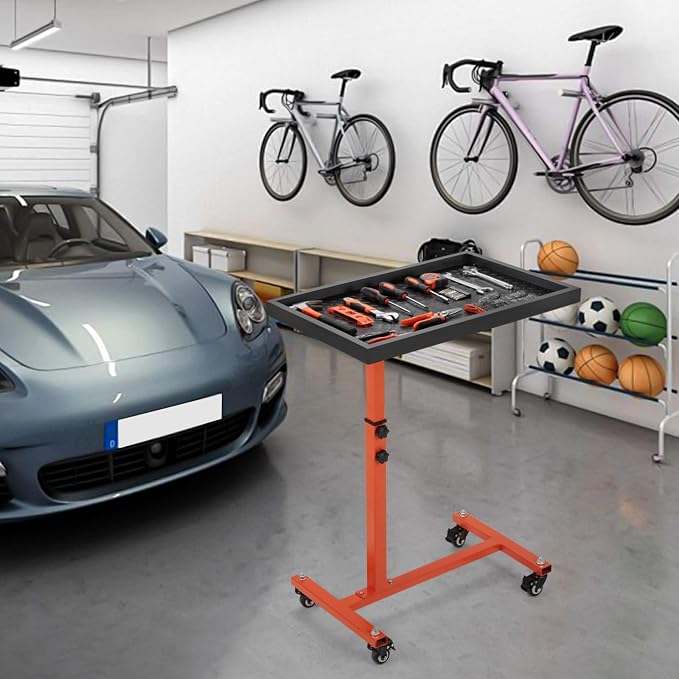 Adjustable Work Table with Wheels, Mechanic Rolling Tool Tray Table - Image 6