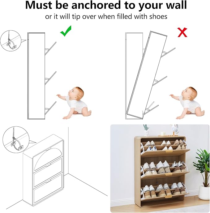 Hidden Shoe Cabinet with Drawer, Free Standing Narrow Shoe Rack Cabinet - Image 5