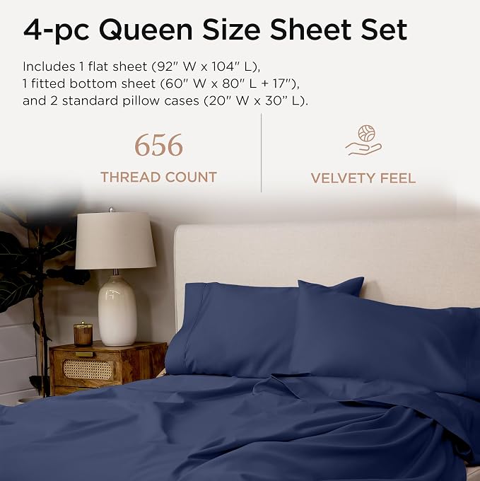Threadmill Supima Cotton Sheets Queen | 656 Thread Count Queen Sheets - Image 2