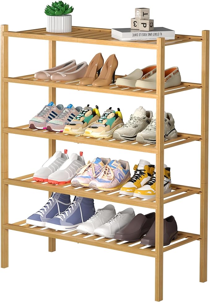 5 Tier Bamboo Shoe Rack for Closet Free Standing Wood Shoe Shelf for Entryway by ROMGUAR+CRAFT