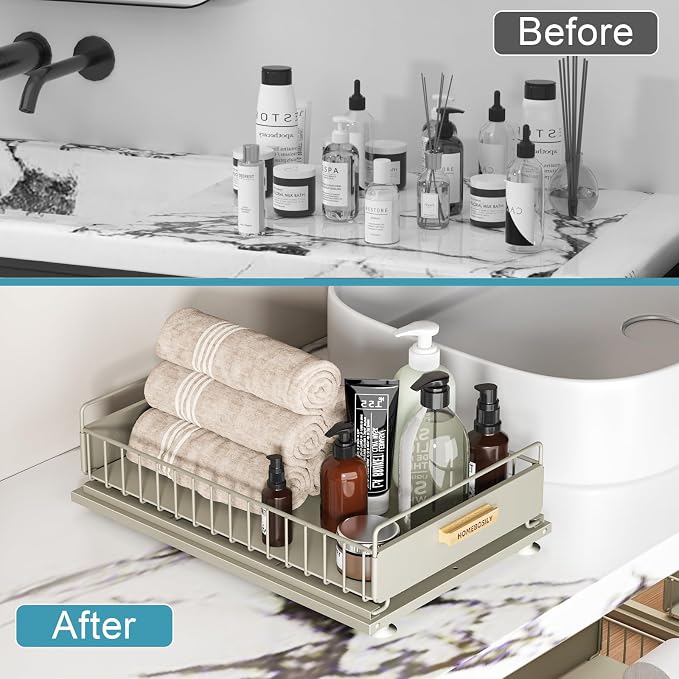 Under Sink Organizer, 2 Pack Pull Out Kitchen Cabinet Organizer, Mute Slide-Out - Image 4