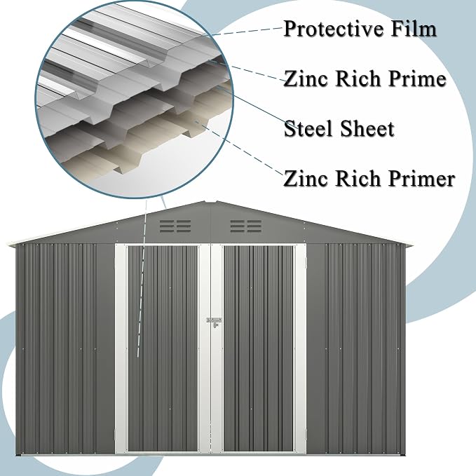 Metal Outdoor Storage Sheds 8 x 6 FT Lockable Metal Garden Shed Steel - Image 5