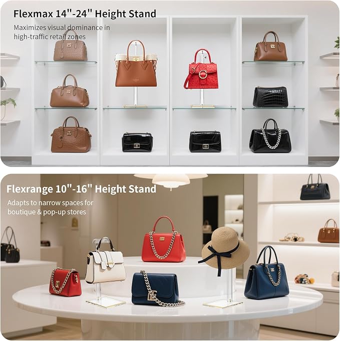 2Pcs Purse Display Stands, Height Adjustable10"-16"+14"-24", Acrylic Handbag - Image 6