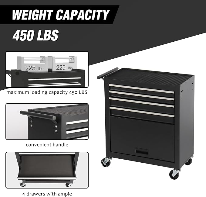 4-Drawer Rolling Tool Chest, Cabinet - Image 6