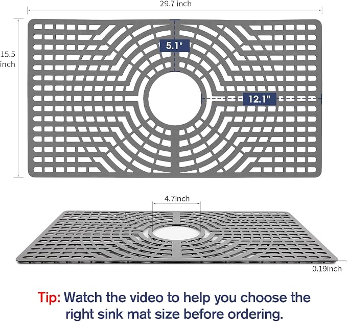 Silicone Sink Protector 30"x16" Center Drain Hole, Heat Resistant Non-slip - Image 2
