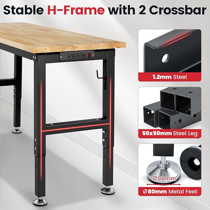 60 Inch Workbench for Garage Adjustable Height Work Bench - Image 3