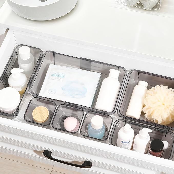 14 Pcs Adjustable Clear Drawer Organizer, Extendable Vanity Storage Bins - Image 5
