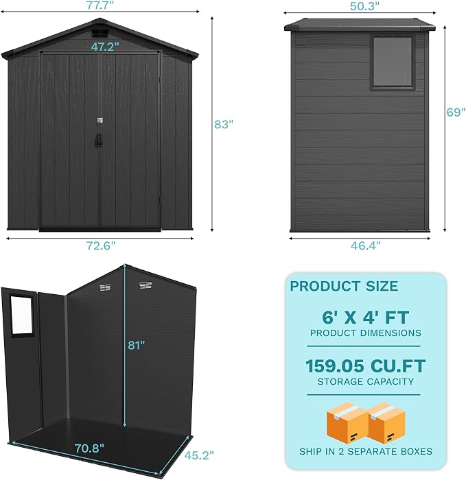 Devoko 6x4 FT Plastic Outdoor Storage Shed - Image 8