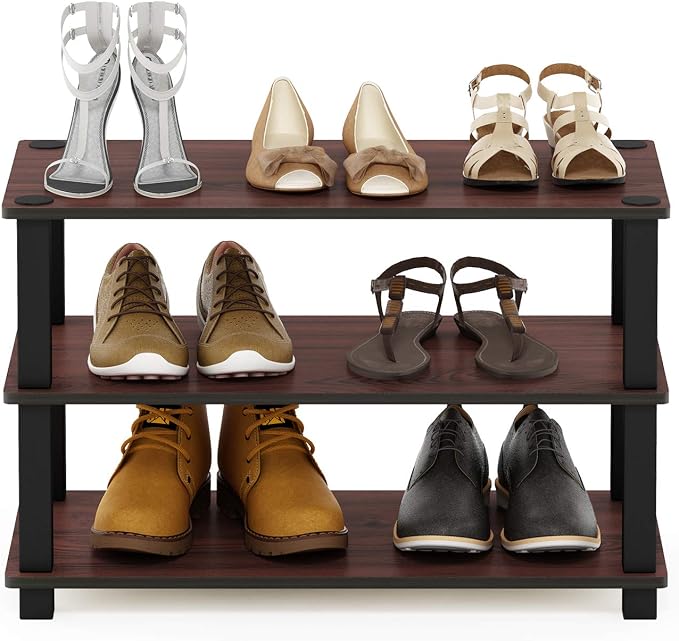 Furinno Turn-S-Tube 3-Tier Shoe Rack, Dark Cherry/Black - Image 7