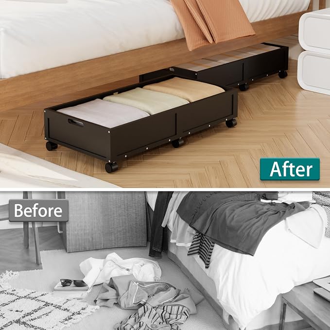 Bamboo Under Bed Storage Containers, Rolling Underbed Organizer - Image 7