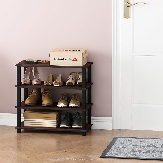 Furinno Turn-S-Tube 4-Tier Shoe Rack, Dark Cherry/Black - Image 2