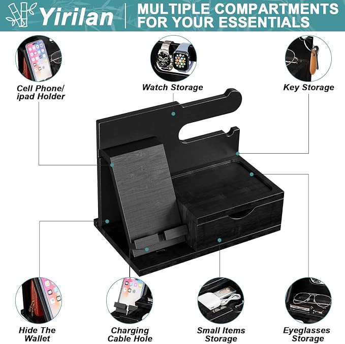 Yirilan Wood Phone Docking Station, Nightstand Organizer, Birthday Gifts - Image 6