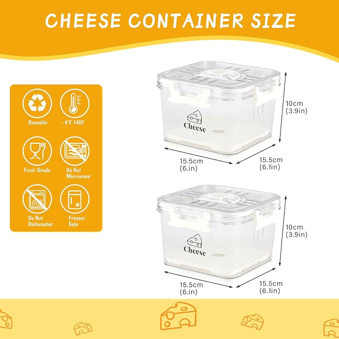 2 Pcs Cheese Container for Refrigerator, Cheese Keeper - Image 7