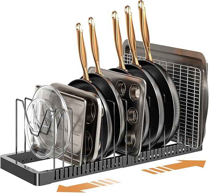 Pots and Pans Organizer under Cabinet, Expandable Pot Lid Organizer Holder by PanPanPal