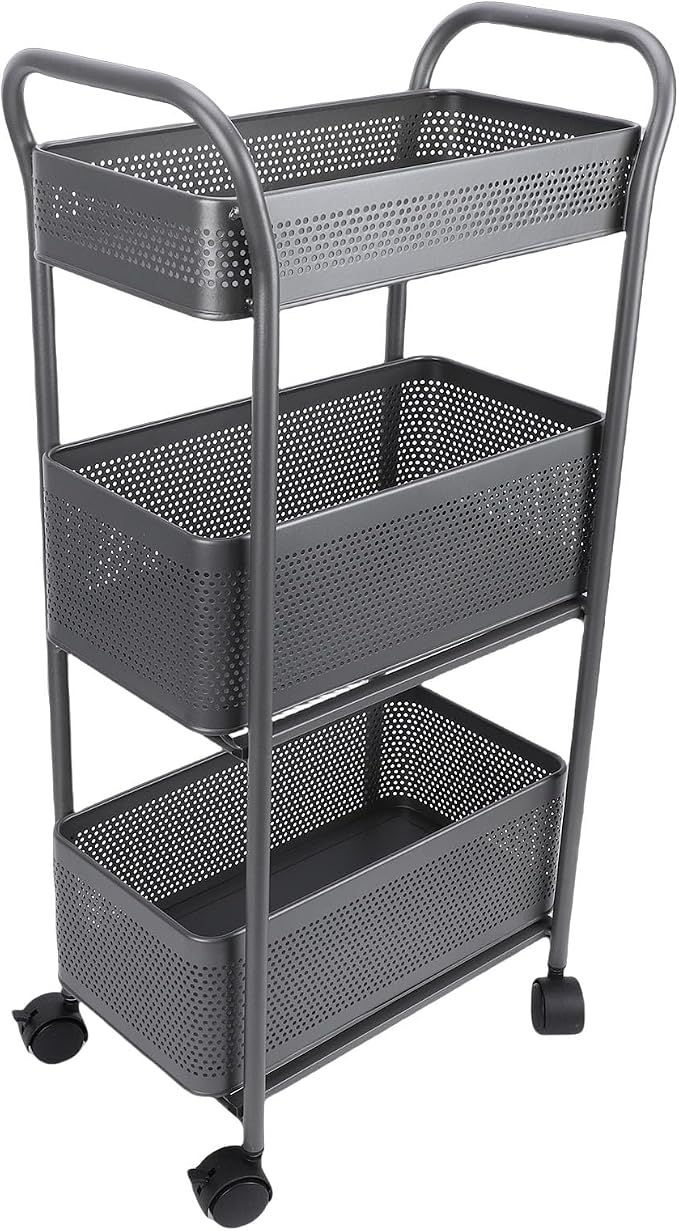 3 Tier Rolling Cart, Steel Multi Functional Movable Storage Organizer by Yechiry