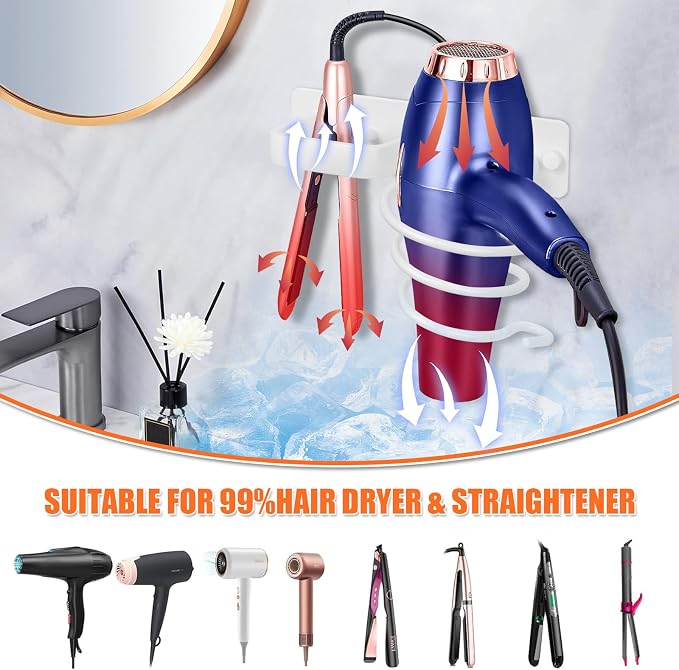 YUET Hair Dryer Holder Hairdryer Straightener Station Wall Mounted Metal Spiral - Image 3