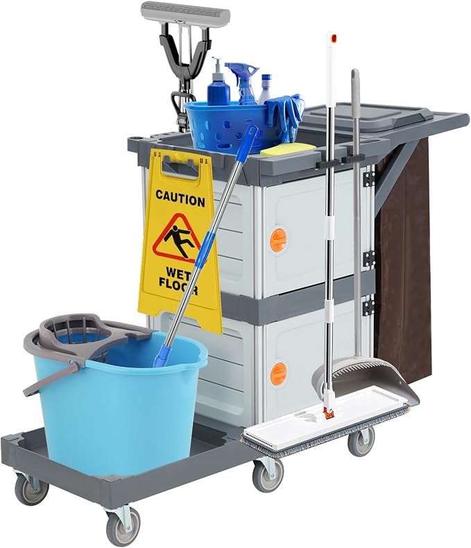 Commercial Janitorial Cart, 3-Shelf Housekeeping Cleaning Cart by WARMTOBABY