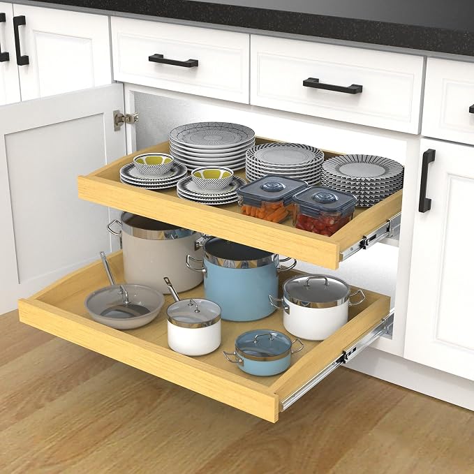 Wooden Pull out Cabinet Organizer 11" W x 21" D x 3.35" H, Heavy Duty Slide Out - Image 8