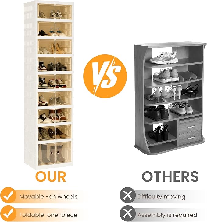 Foldable Shoe Organizer Storage Box Set of 2, Portable Extra Large Folding Shoe - Image 6