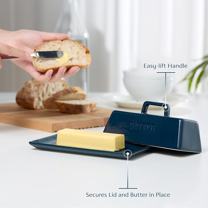 Kook Ceramic Butter Dish with Lid, Kitchen Countertop Butter Keeper, Serving - Image 2