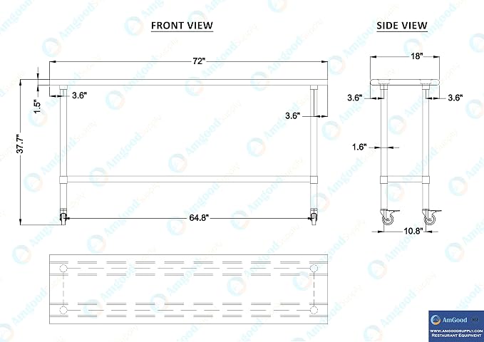 AmGood 72" Long x 18" Deep Stainless Steel Table - Image 4