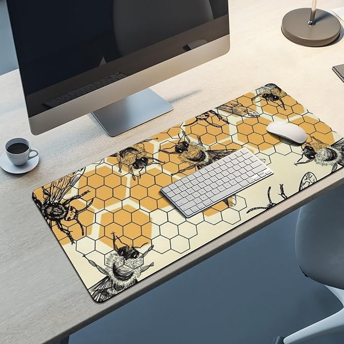 Bee and Honeycomb Large Mouse Pad, Vintage Aesthetic Gaming Desk Mat, XXL - Image 8