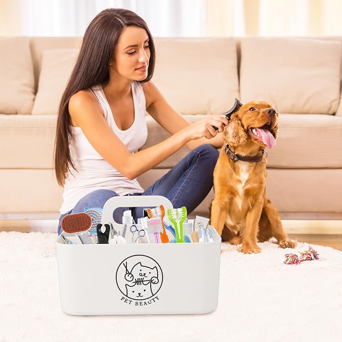 Minimalist White Dog Cat Grooming Supplies Organizer, Portable Caddy - Image 6
