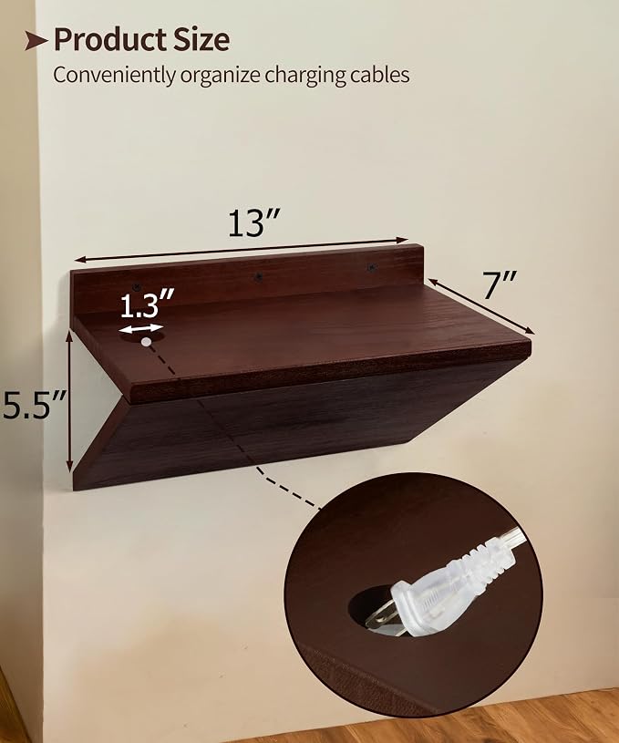 Modern Floating Nightstand Wooden Hanging Bedside Table - Image 2